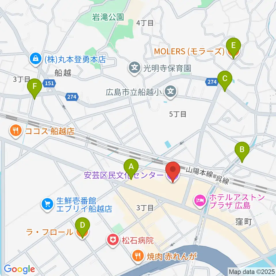 安芸区民文化センター周辺のカフェ一覧地図