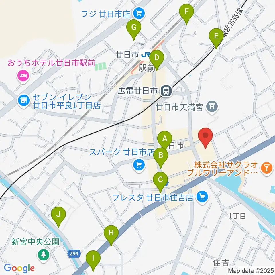廿日市市中央市民センター周辺のカフェ一覧地図