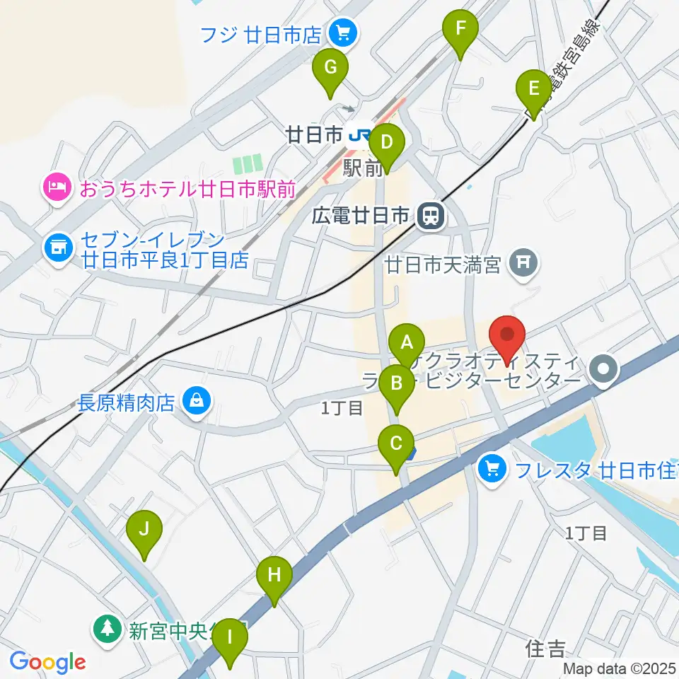 廿日市市中央市民センター周辺のカフェ一覧地図