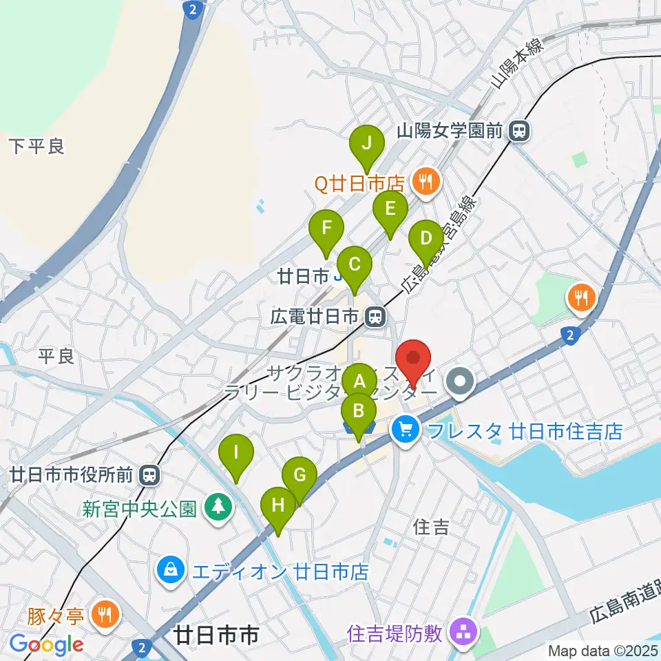 廿日市市中央市民センター周辺のカフェ一覧地図