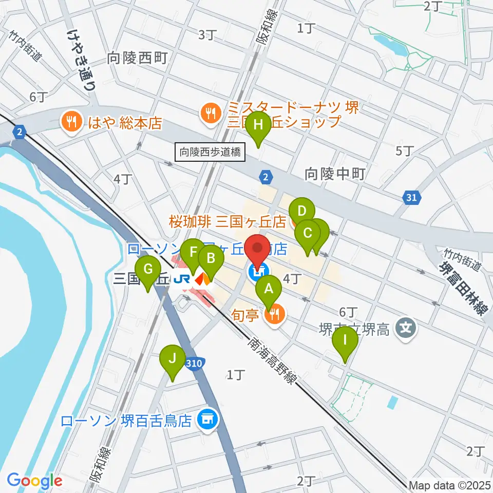 三国ヶ丘FUZZ(ファズ)周辺のカフェ一覧地図