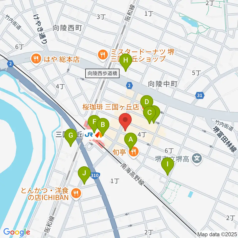 三国ヶ丘FUZZ(ファズ)周辺のカフェ一覧地図