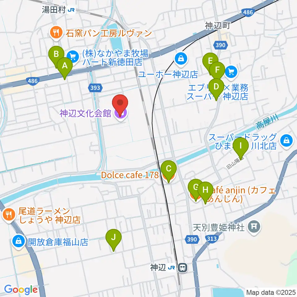 福山市神辺文化会館周辺のカフェ一覧地図
