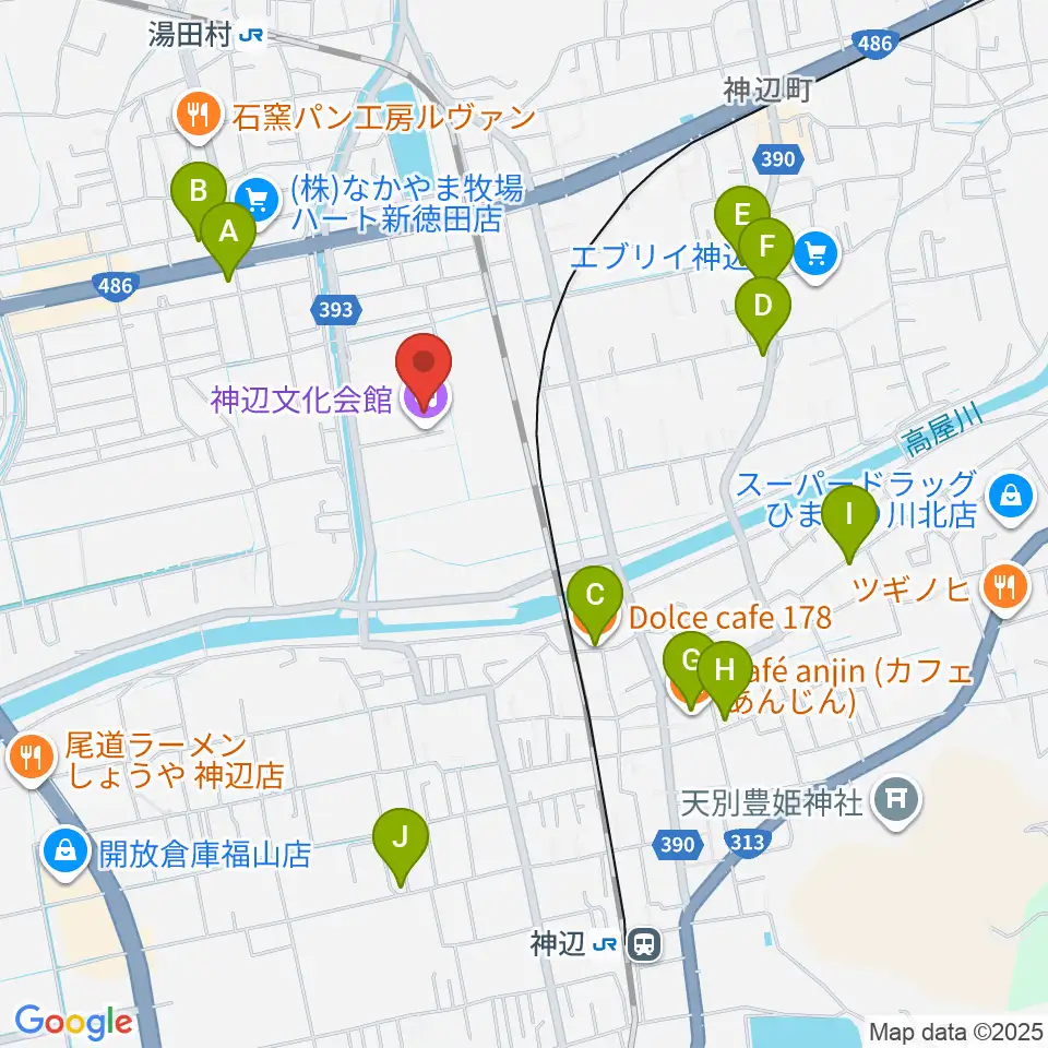 福山市神辺文化会館周辺のカフェ一覧地図