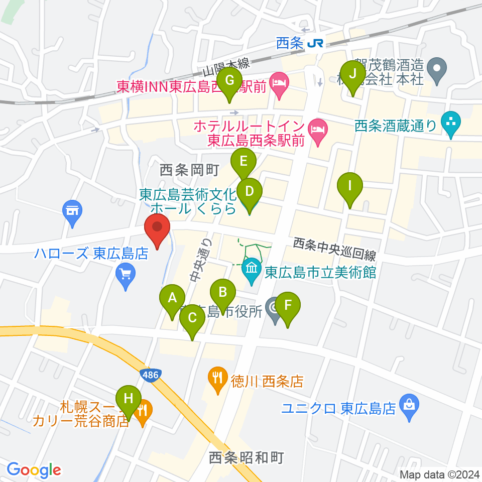 東広島市市民文化センター周辺のカフェ一覧地図