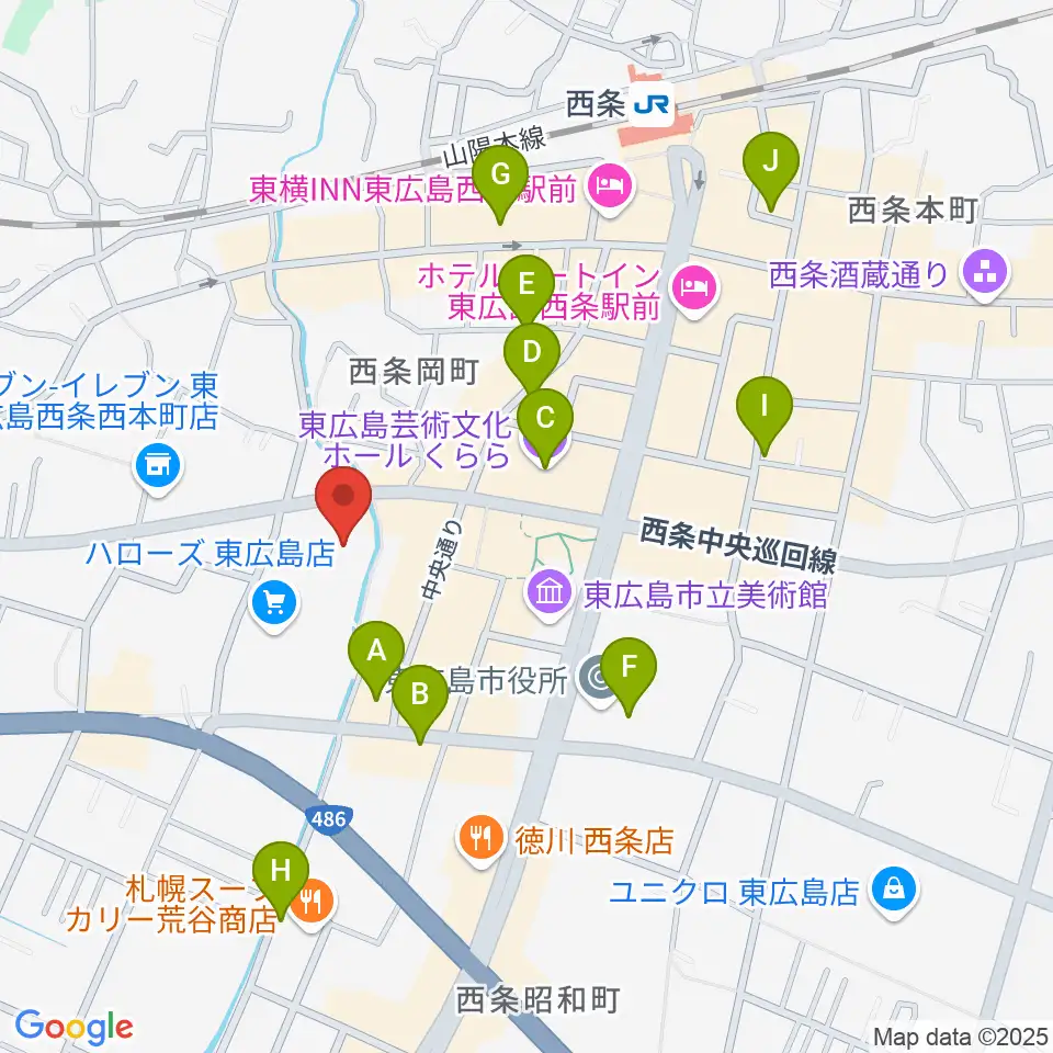 東広島市市民文化センター周辺のカフェ一覧地図