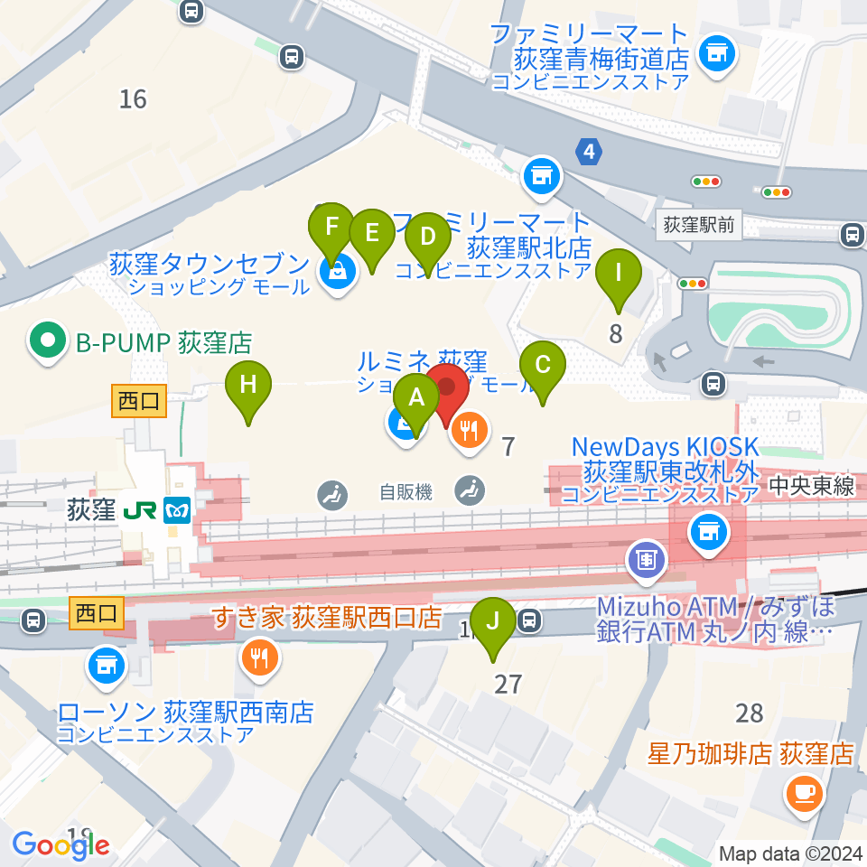 よみうりカルチャー荻窪周辺のカフェ一覧地図