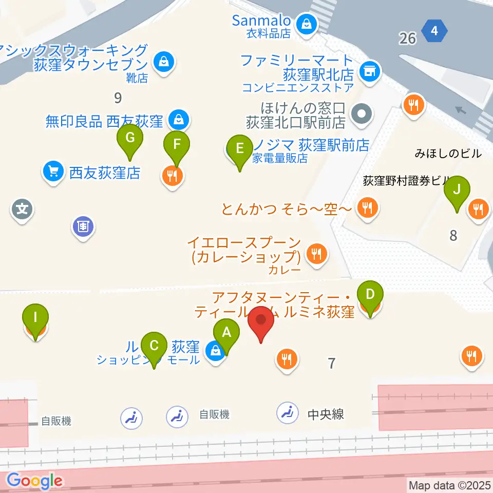 よみうりカルチャー荻窪周辺のカフェ一覧地図