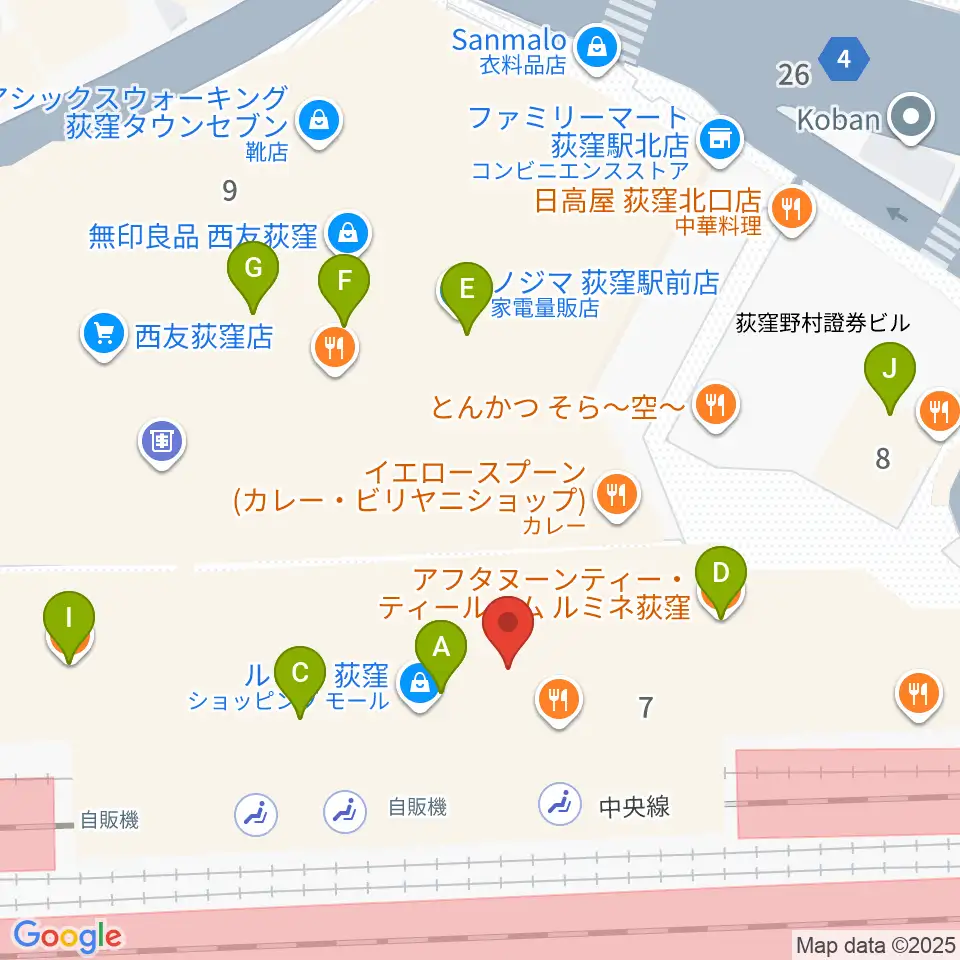 よみうりカルチャー荻窪周辺のカフェ一覧地図