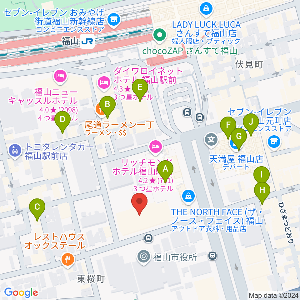 広島県民文化センターふくやま周辺のカフェ一覧地図