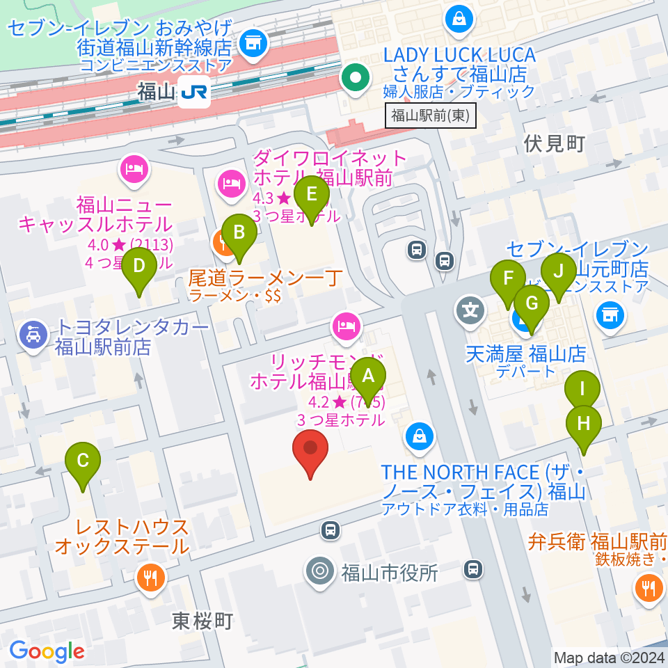 広島県民文化センターふくやま周辺のカフェ一覧地図