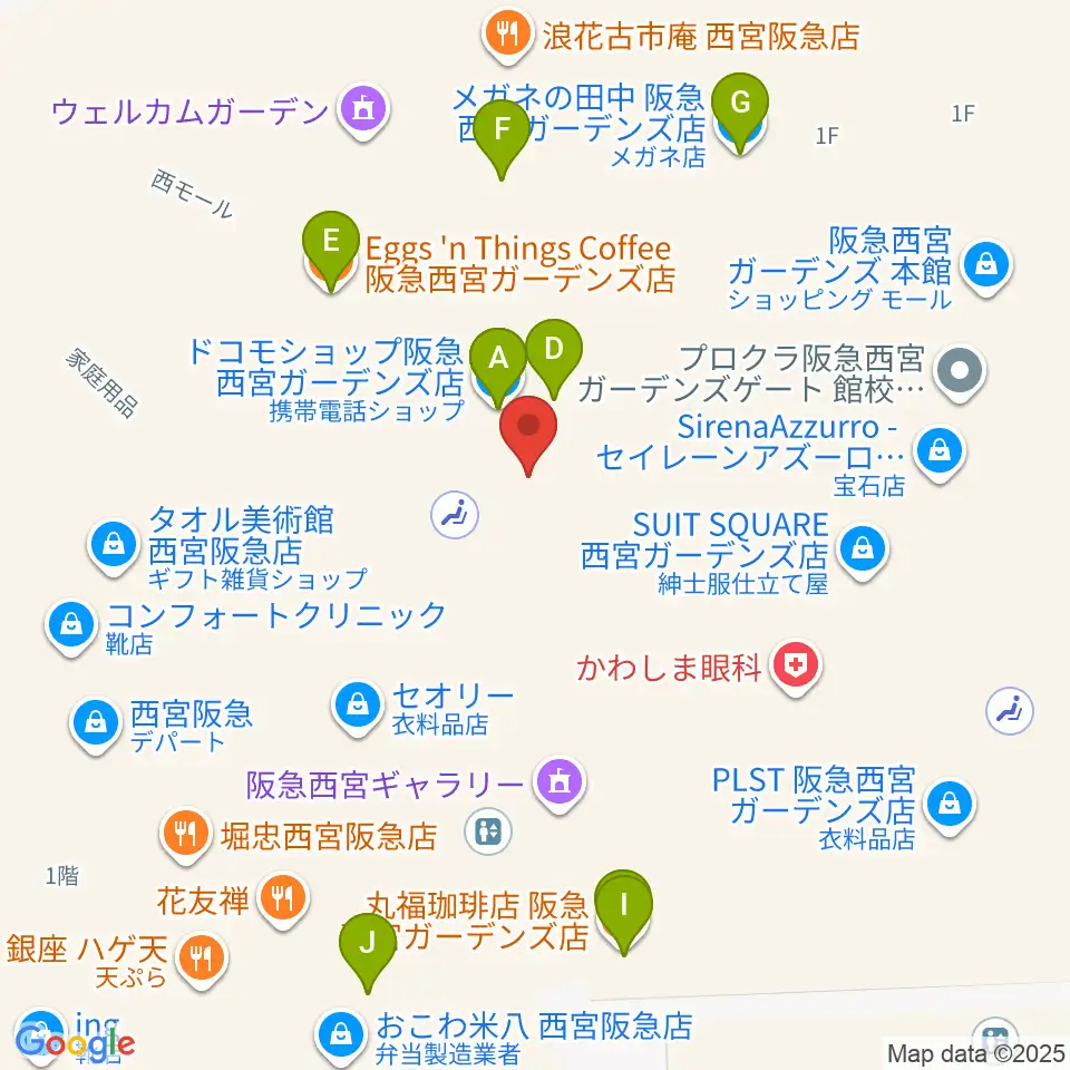 NHK文化センター西宮ガーデンズ教室周辺のカフェ一覧地図