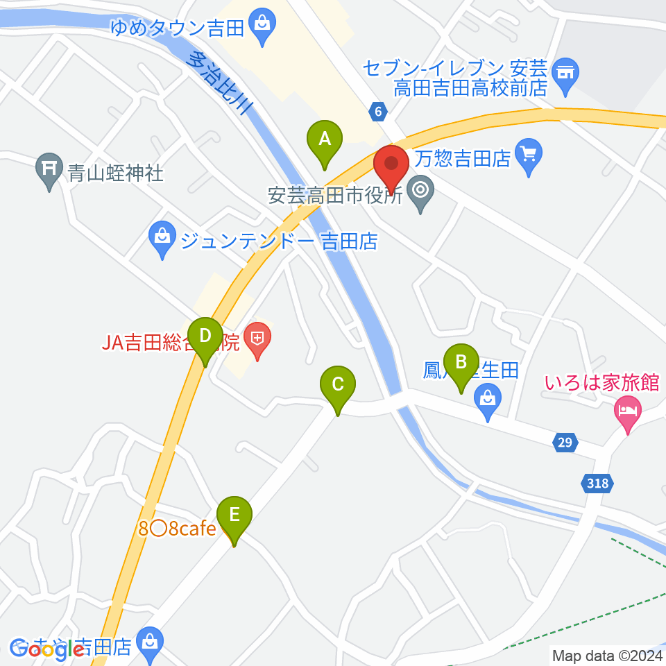 安芸高田市民文化センター クリスタルアージョ周辺のカフェ一覧地図