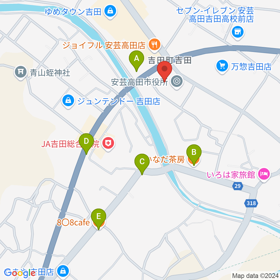 安芸高田市民文化センター クリスタルアージョ周辺のカフェ一覧地図