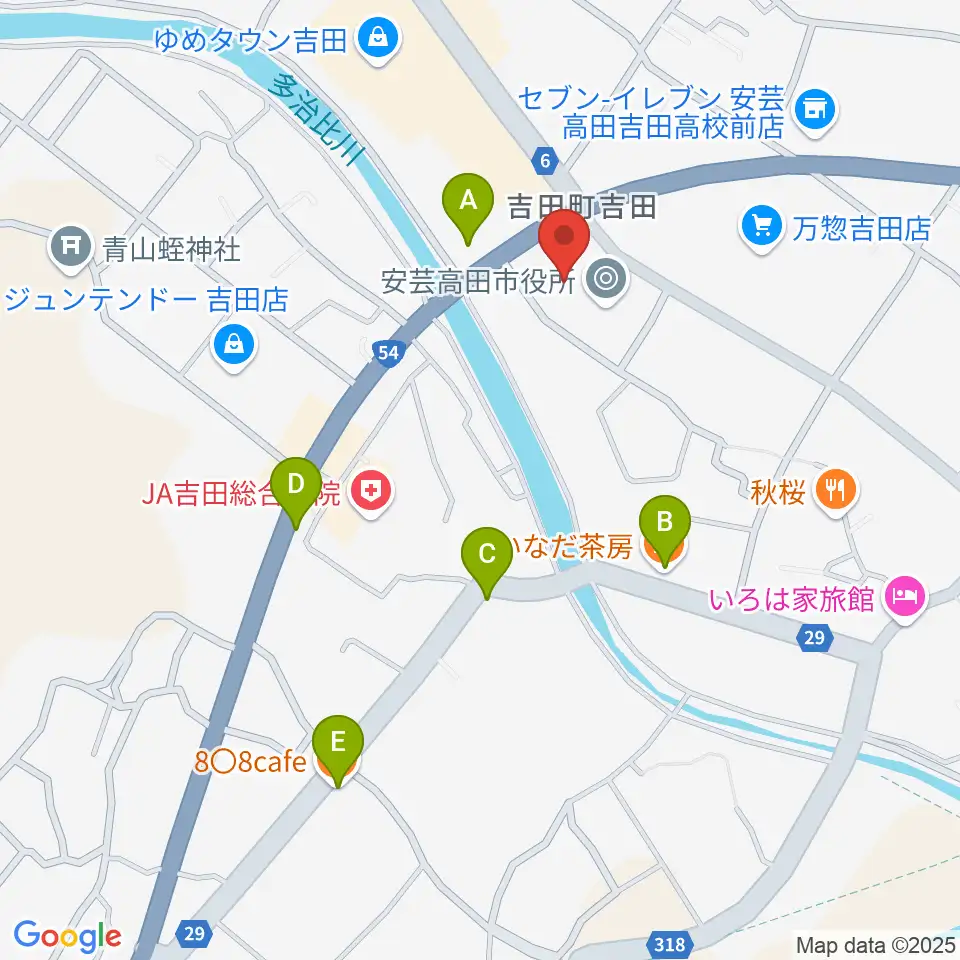 安芸高田市民文化センター クリスタルアージョ周辺のカフェ一覧地図