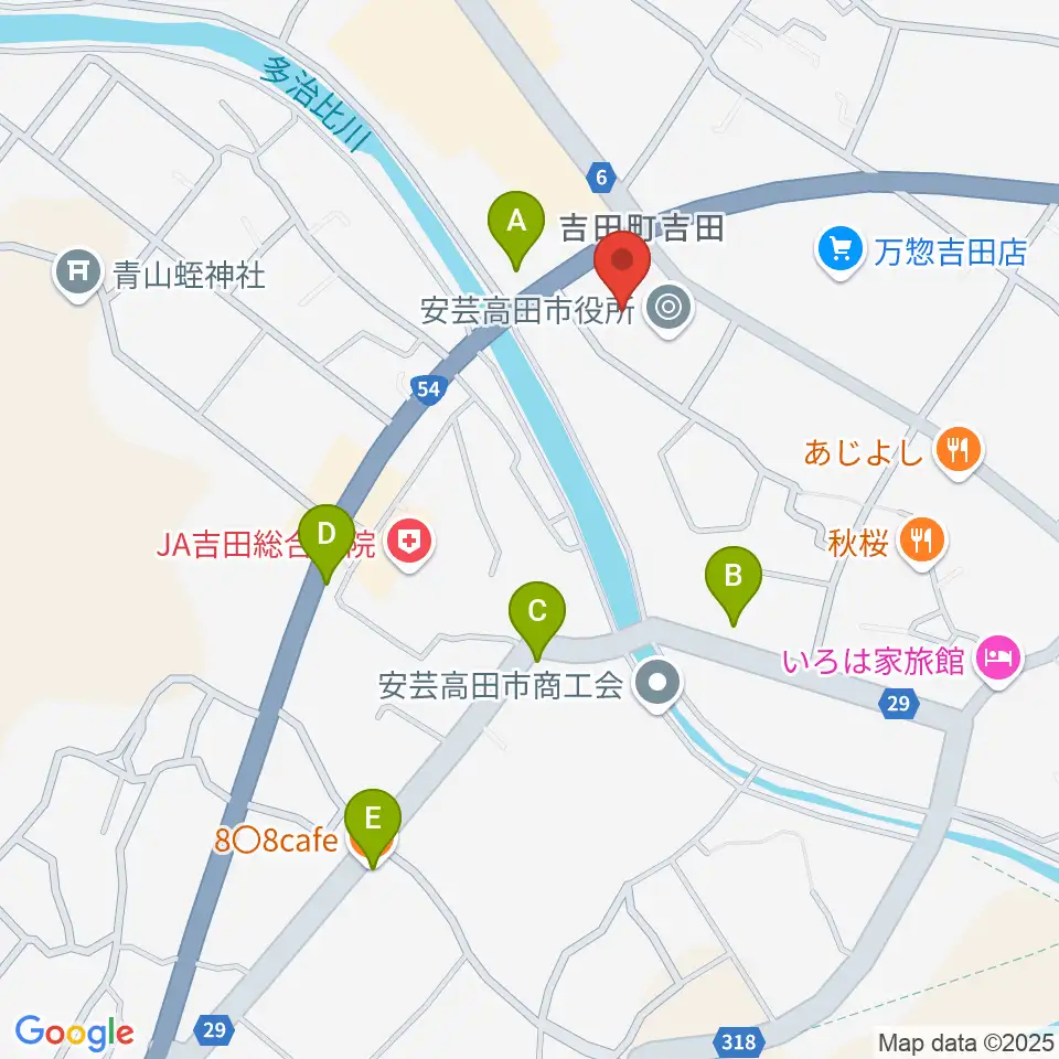 安芸高田市民文化センター クリスタルアージョ周辺のカフェ一覧地図