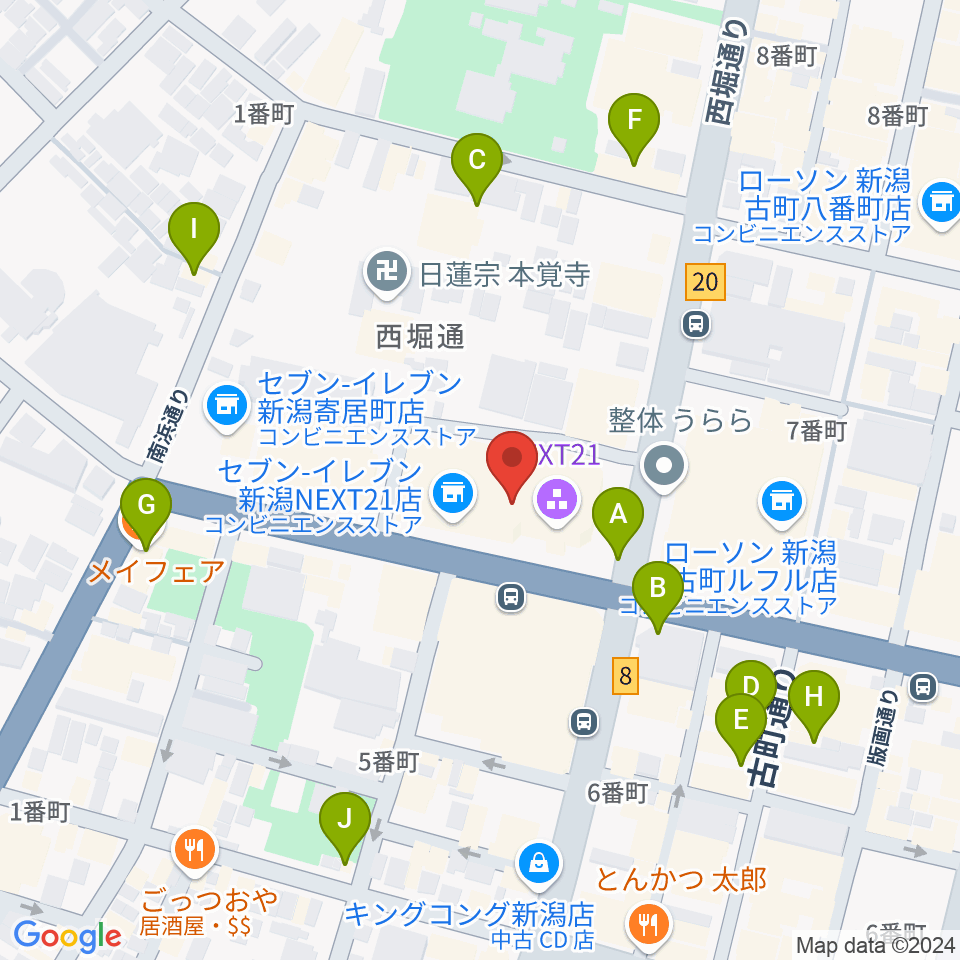 新潟市民プラザ周辺のカフェ一覧地図