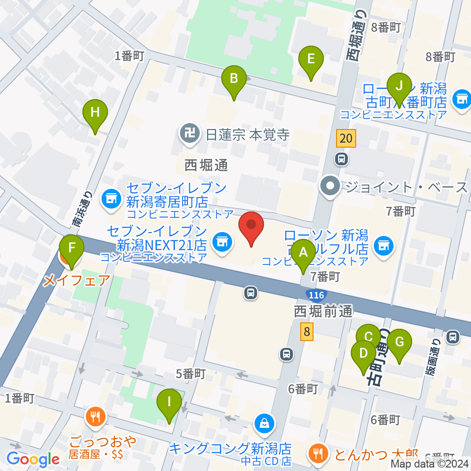 新潟市民プラザ周辺のカフェ一覧地図