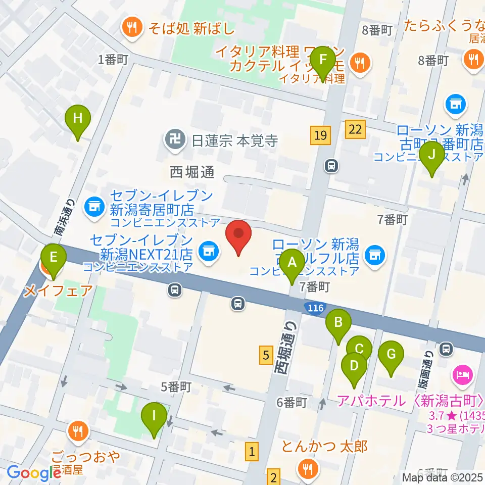 新潟市民プラザ周辺のカフェ一覧地図