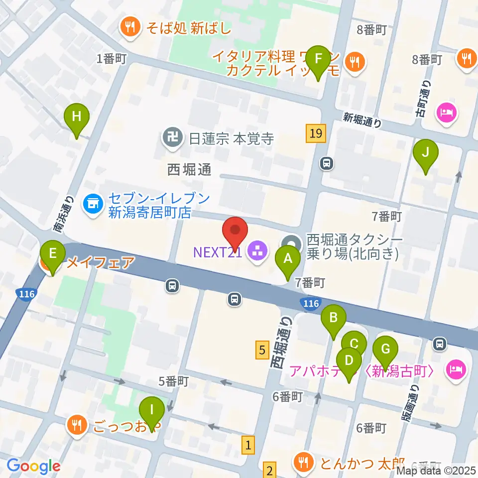 新潟市民プラザ周辺のカフェ一覧地図