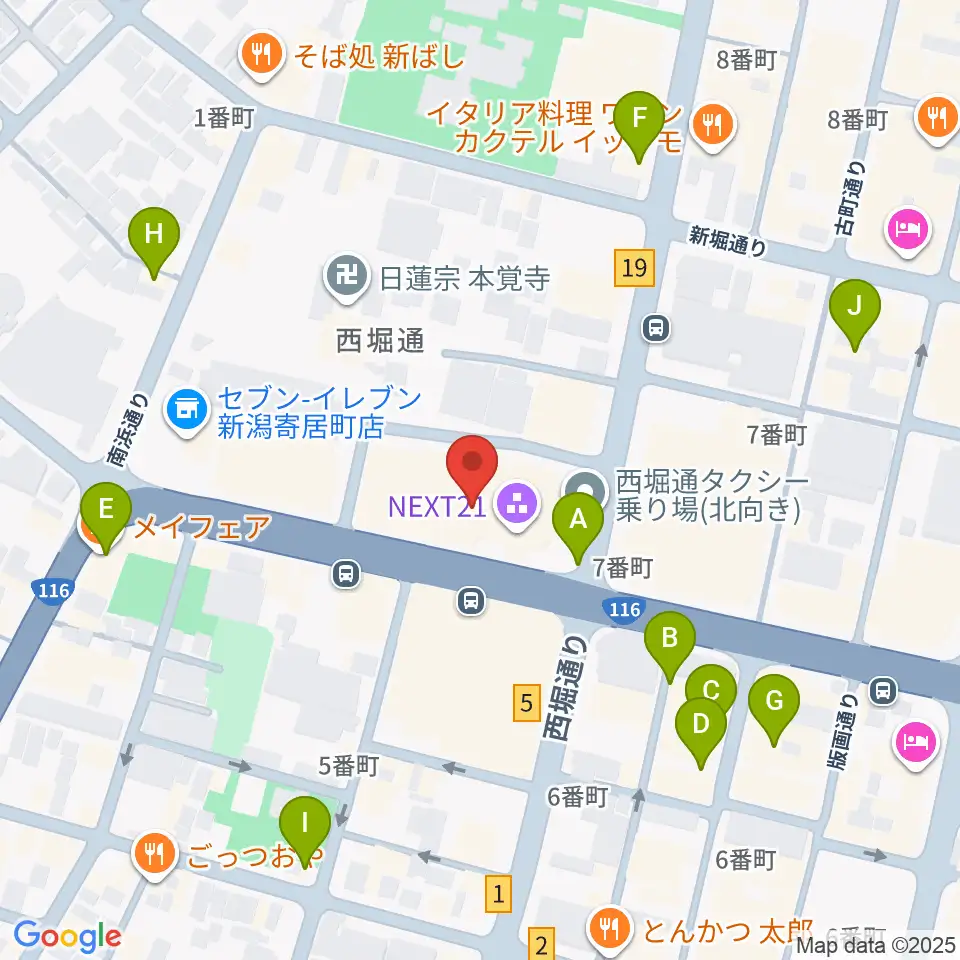 新潟市民プラザ周辺のカフェ一覧地図
