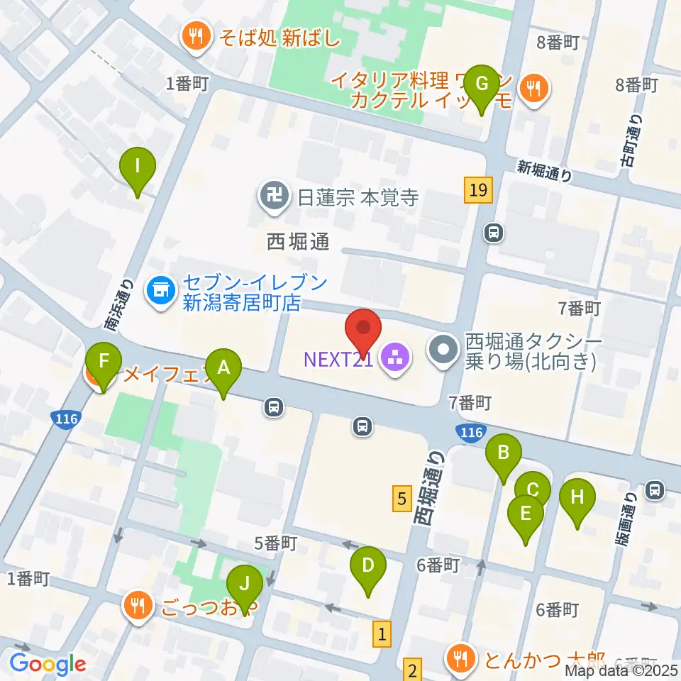 新潟市民プラザ周辺のカフェ一覧地図