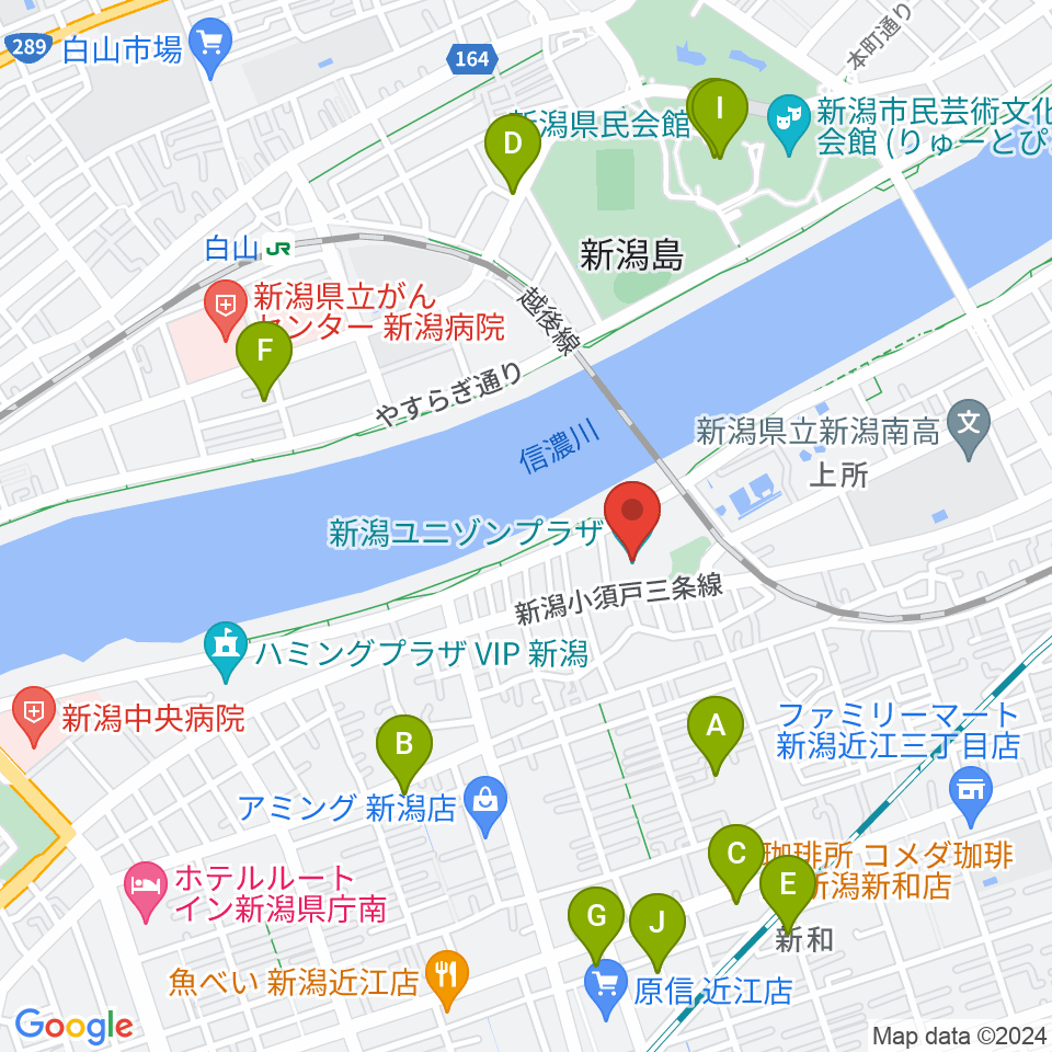 新潟ユニゾンプラザ周辺のカフェ一覧地図
