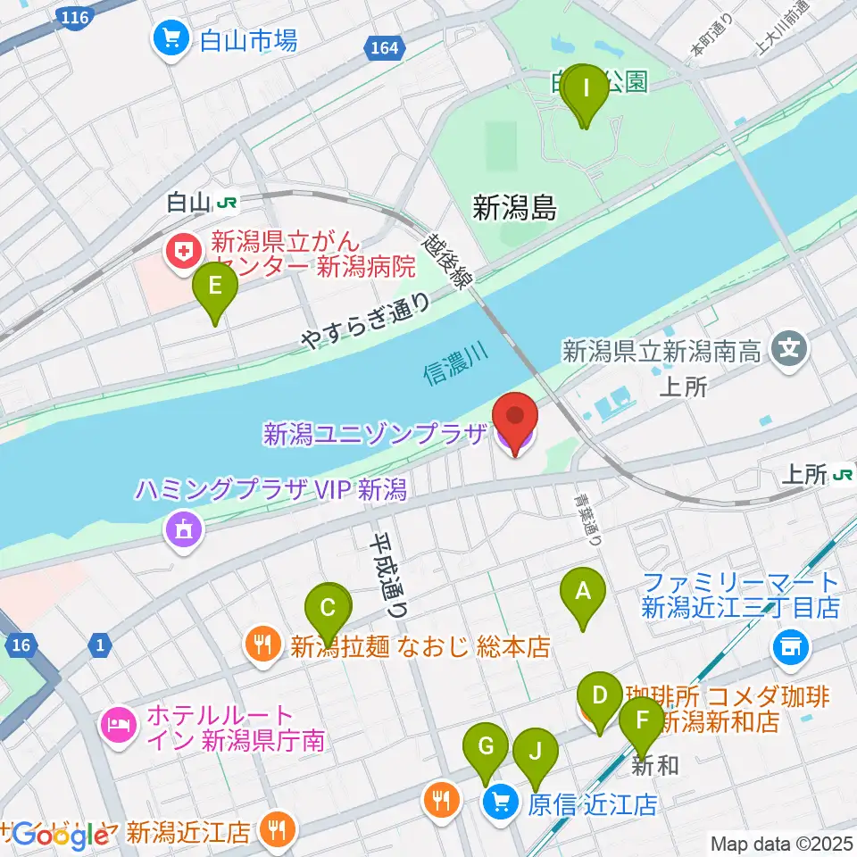新潟ユニゾンプラザ周辺のカフェ一覧地図