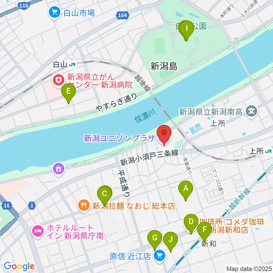 新潟ユニゾンプラザ周辺のカフェ一覧地図