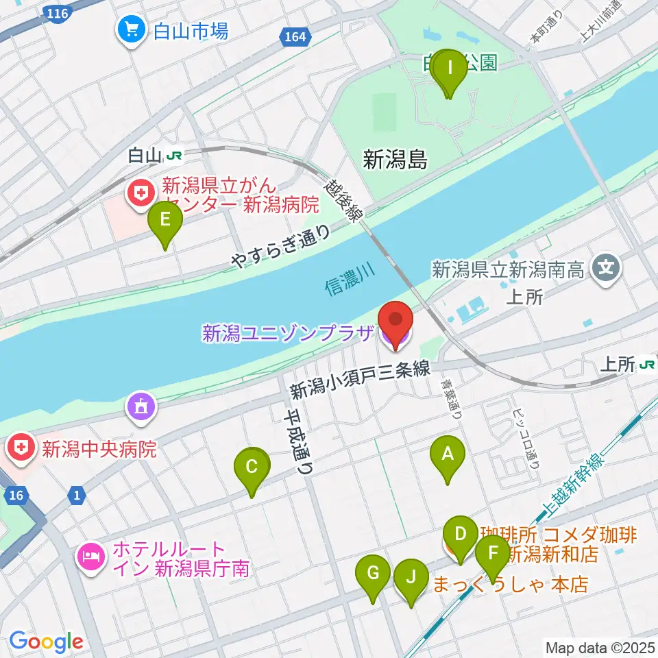 新潟ユニゾンプラザ周辺のカフェ一覧地図