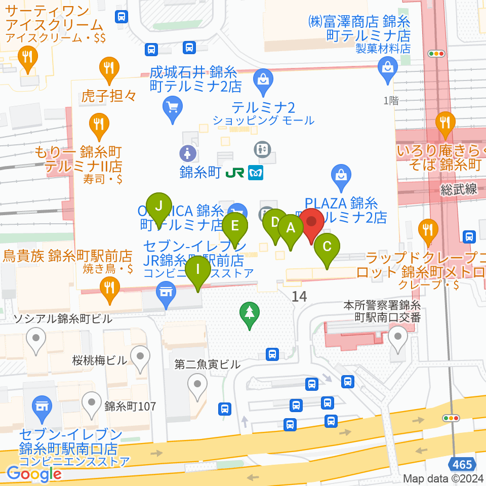 よみうりカルチャー錦糸町周辺のカフェ一覧地図