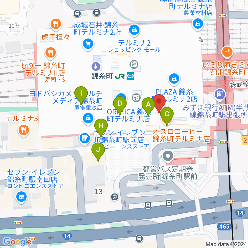 よみうりカルチャー錦糸町周辺のカフェ一覧地図