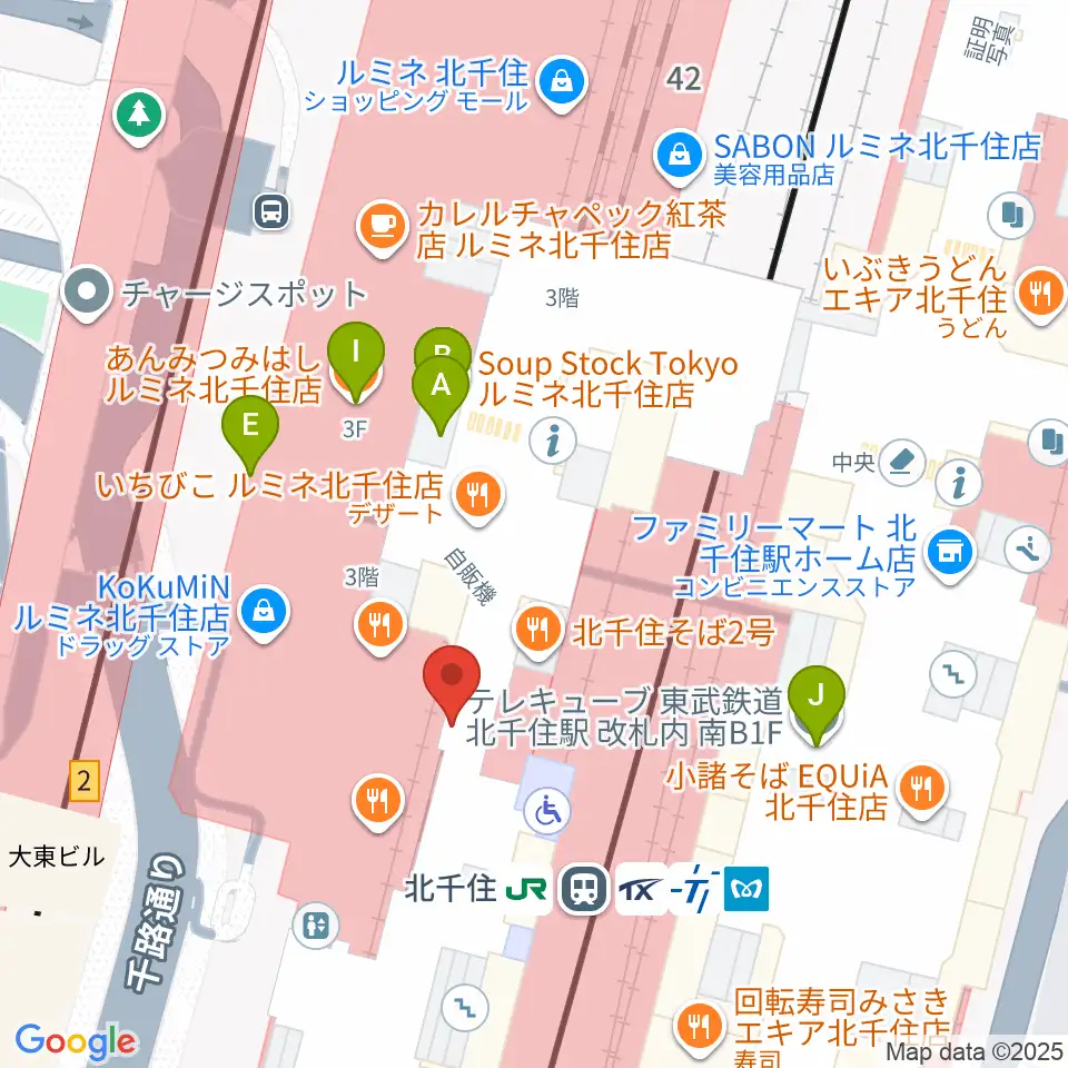 よみうりカルチャー北千住周辺のカフェ一覧地図