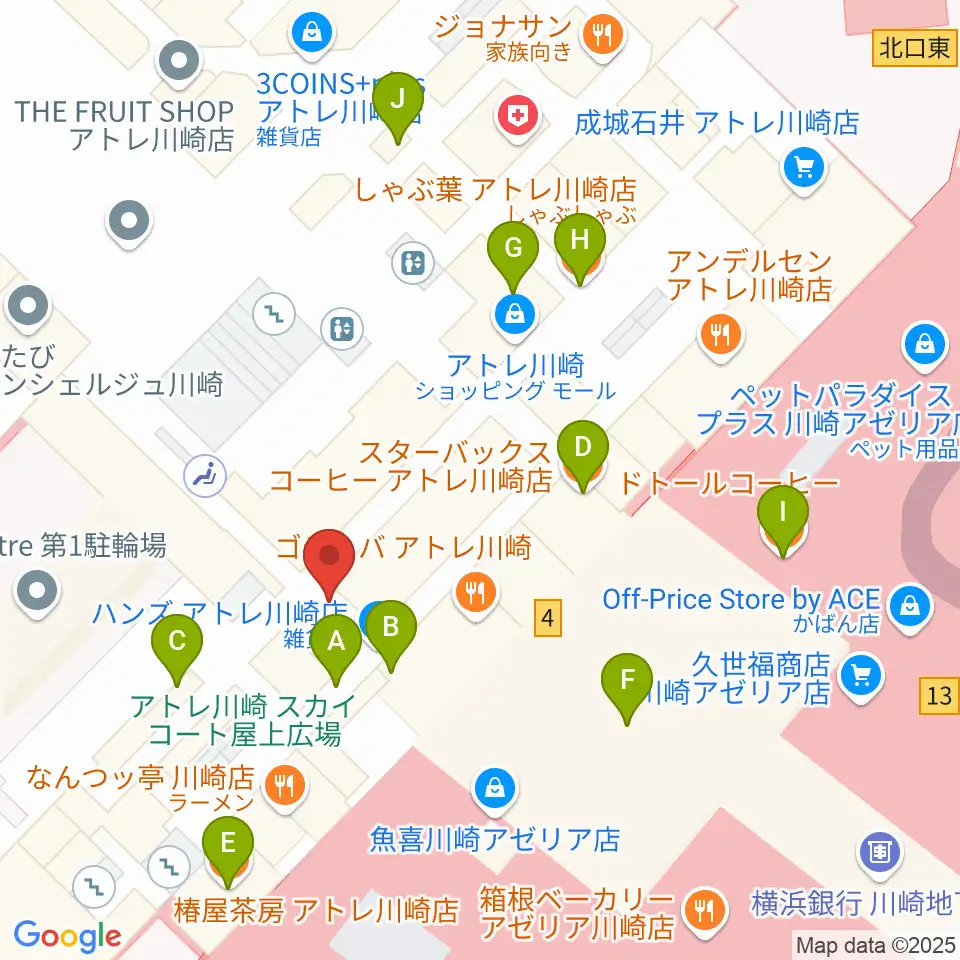 よみうりカルチャー川崎周辺のカフェ一覧地図