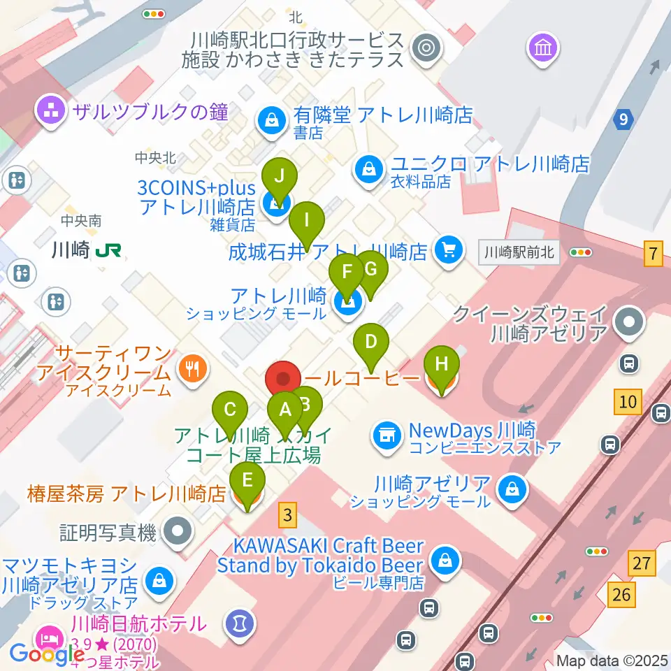 よみうりカルチャー川崎周辺のカフェ一覧地図