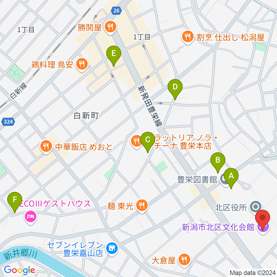 新潟市北区文化会館周辺のカフェ一覧地図