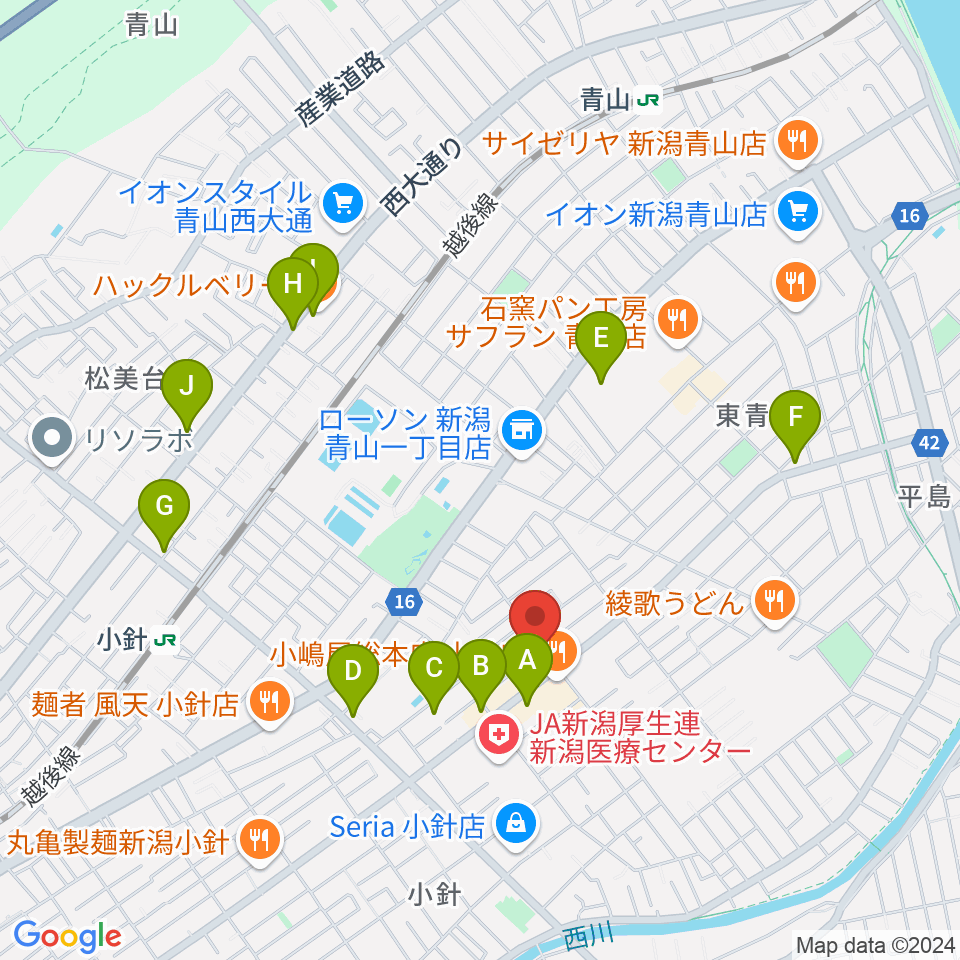 西新潟市民会館周辺のカフェ一覧地図