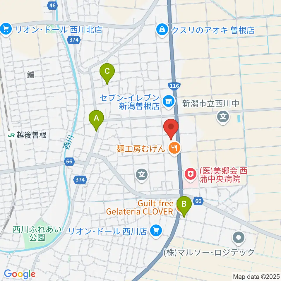 西川多目的ホール周辺のカフェ一覧地図