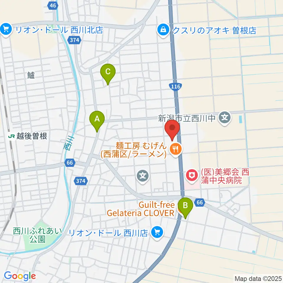 西川多目的ホール周辺のカフェ一覧地図