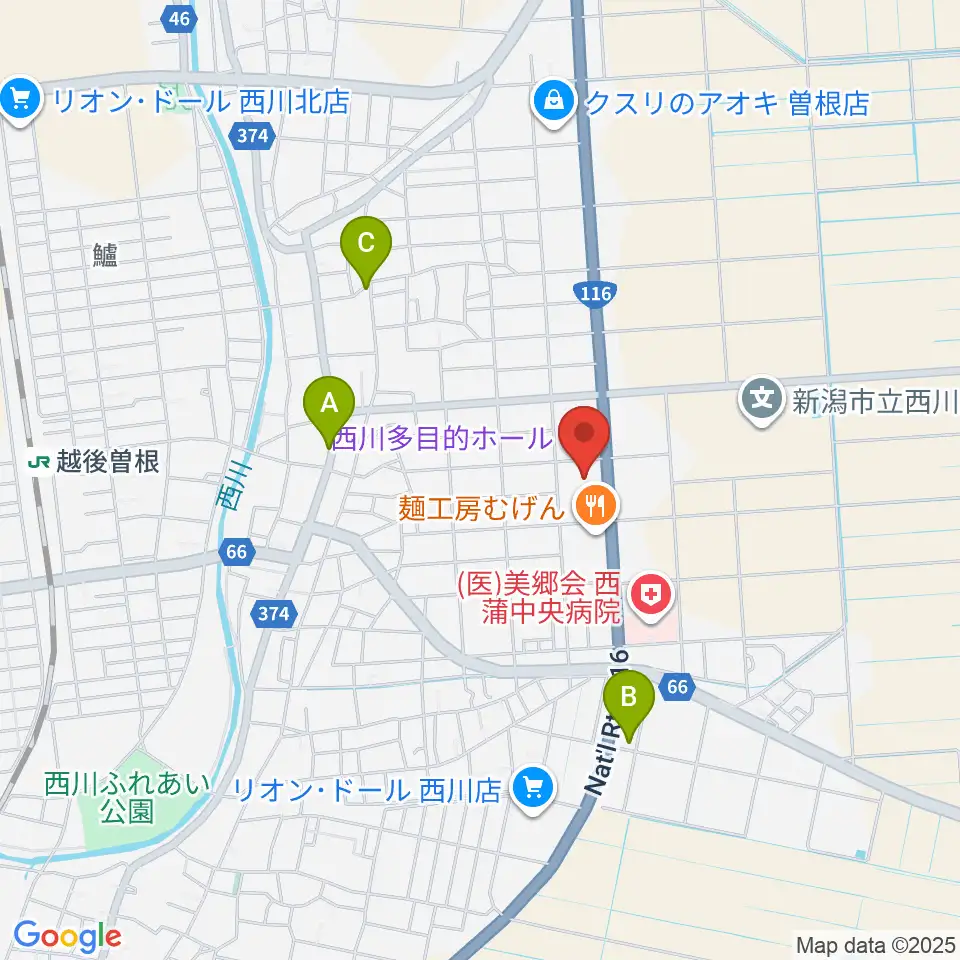 西川多目的ホール周辺のカフェ一覧地図