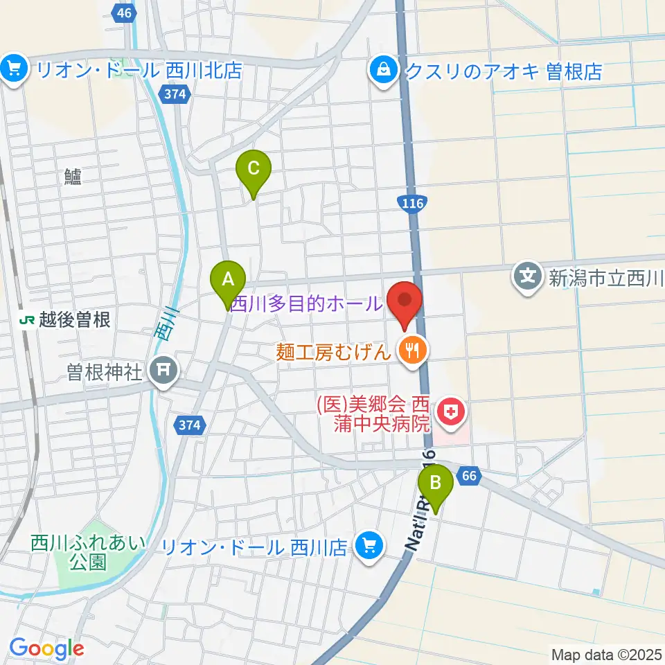 西川多目的ホール周辺のカフェ一覧地図