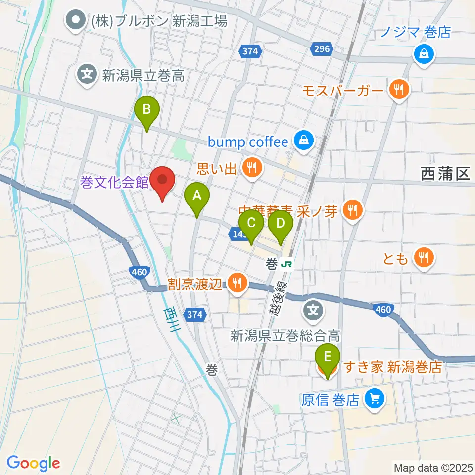 巻文化会館周辺のカフェ一覧地図