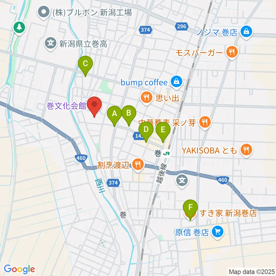 巻文化会館周辺のカフェ一覧地図