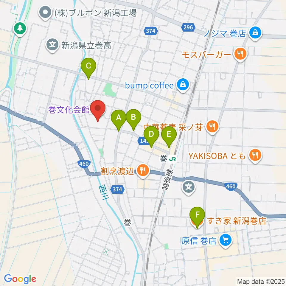 巻文化会館周辺のカフェ一覧地図