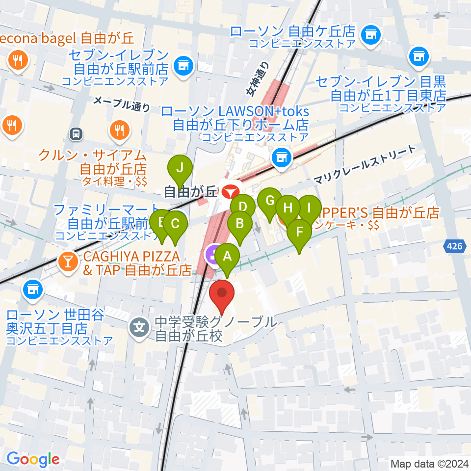 よみうりカルチャー自由が丘周辺のカフェ一覧地図