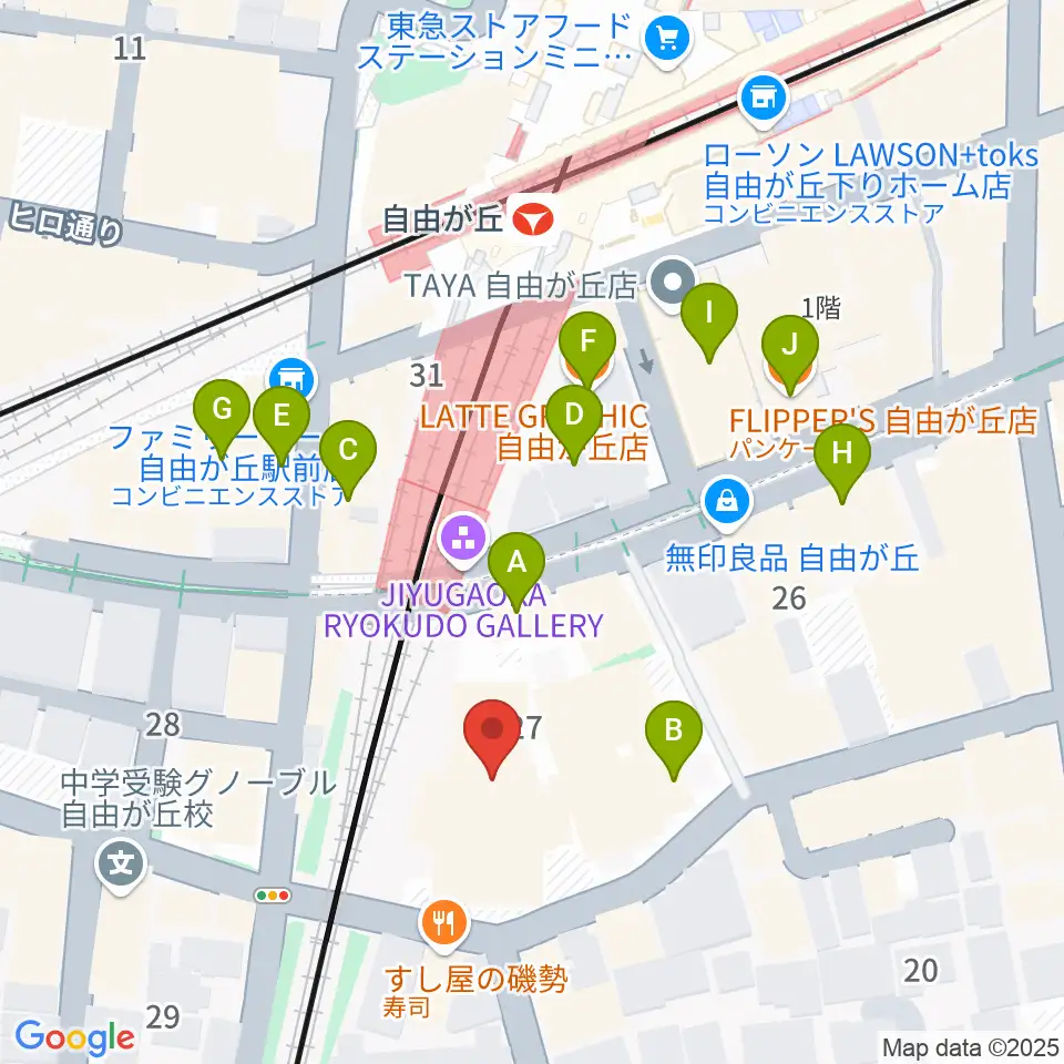 よみうりカルチャー自由が丘周辺のカフェ一覧地図