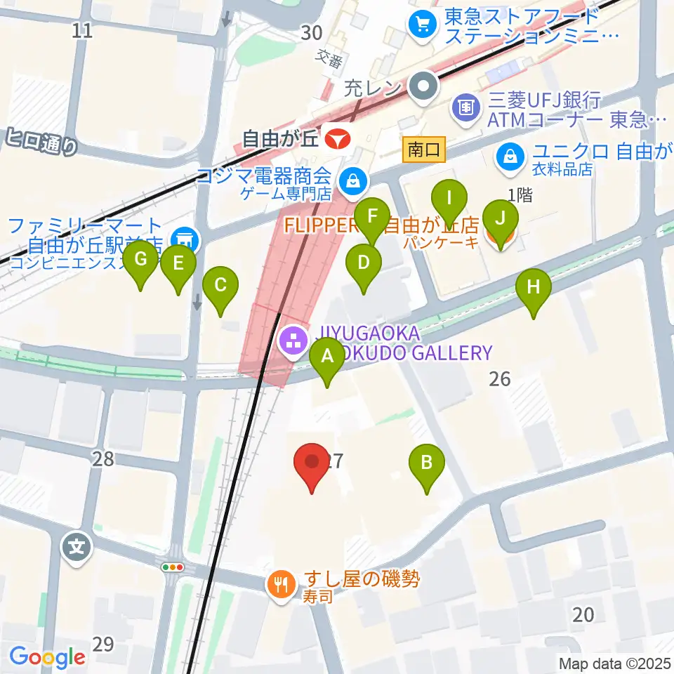 よみうりカルチャー自由が丘周辺のカフェ一覧地図