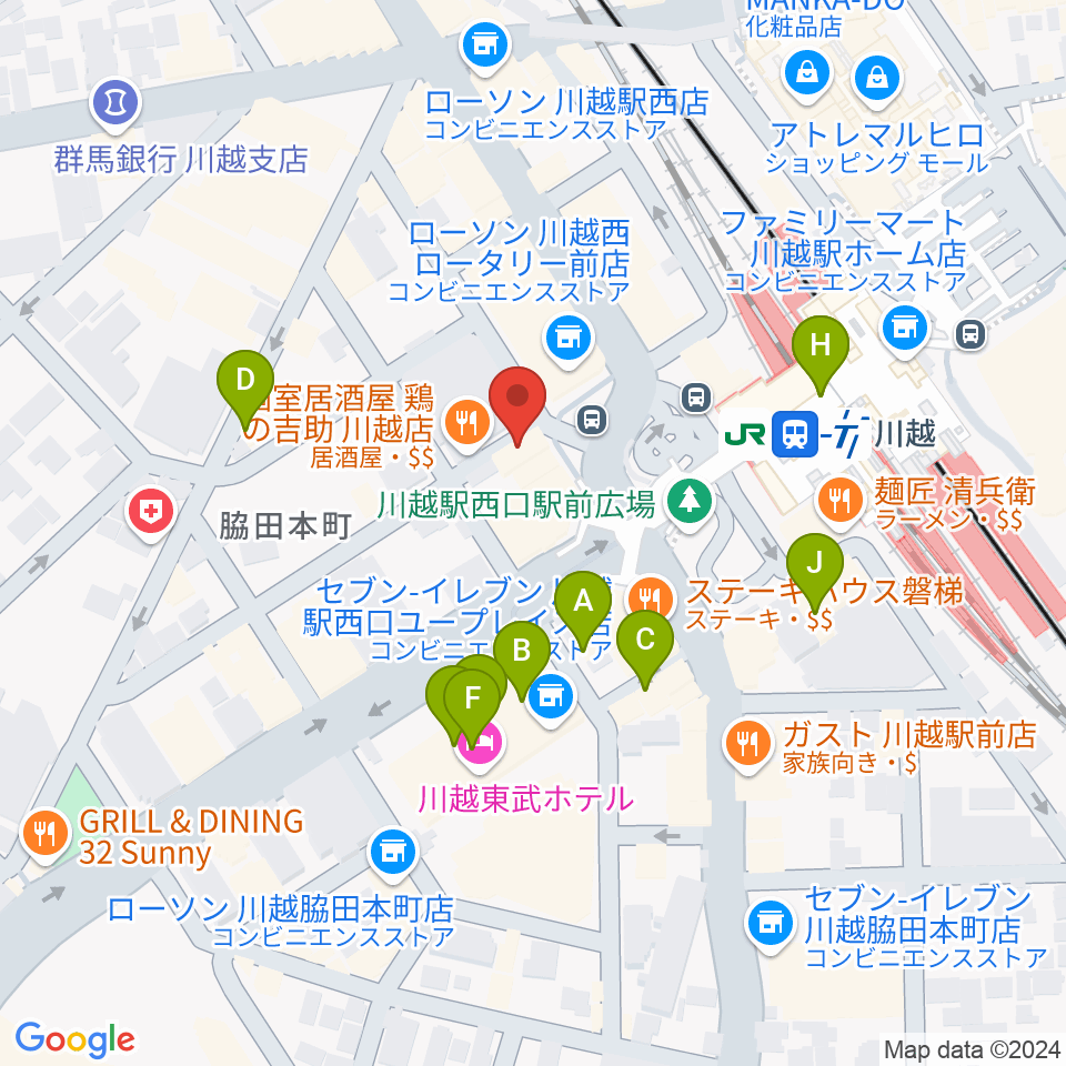 よみうりカルチャー川越周辺のカフェ一覧地図