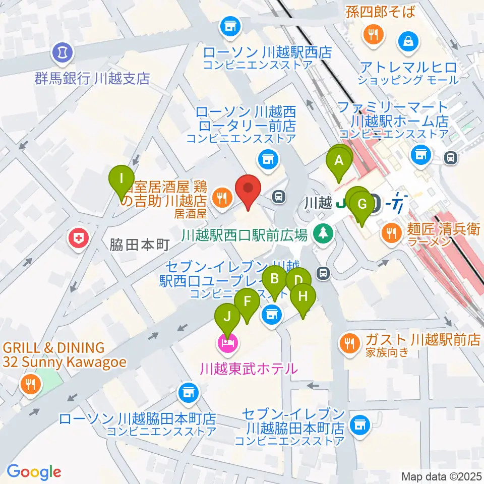 よみうりカルチャー川越周辺のカフェ一覧地図