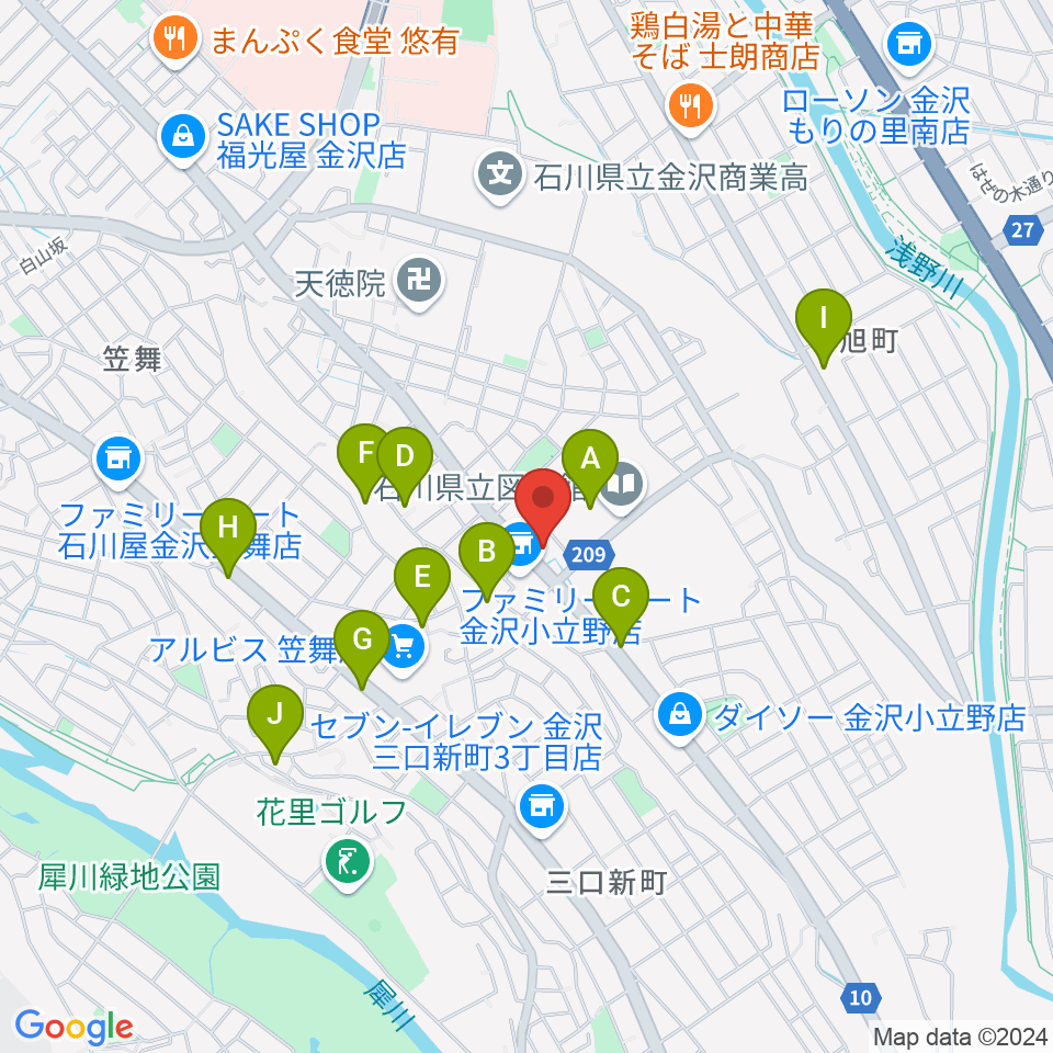 うつのみやカルチャーセンター小立野教室周辺のカフェ一覧地図